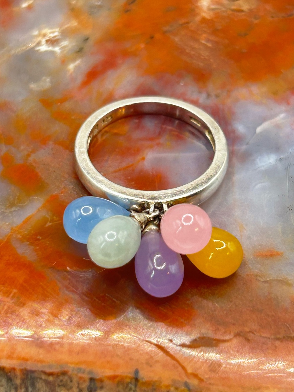 Contemporary Colorful Sterling Silver Ring with Dyed Jade - Size 7